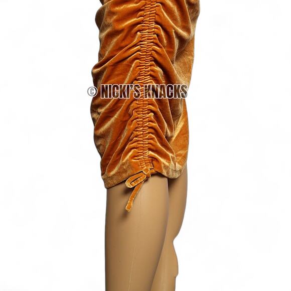 House of Harlow Velvet Dress Gold One Shoulder Ruched Party Night Out Size XS - Picture 6 of 11